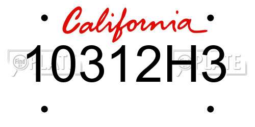 10312H3 California License Plate