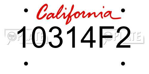 10314F2 California License Plate