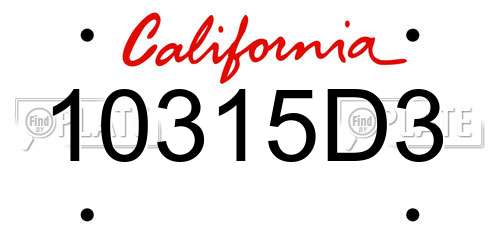 10315D3 California License Plate