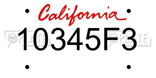 10345F3 California License Plate