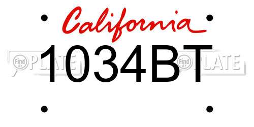 1034BT California License Plate