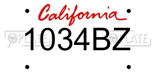 1034BZ California License Plate
