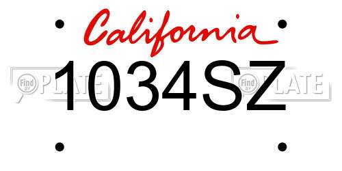 1034SZ California License Plate