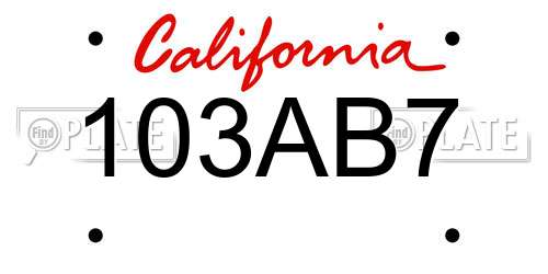 103AB7 California License Plate