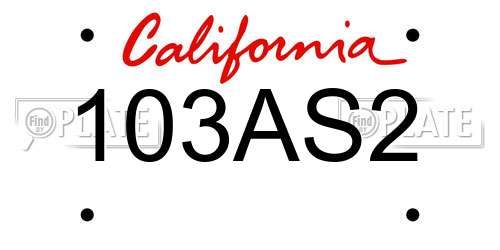 103AS2 California License Plate