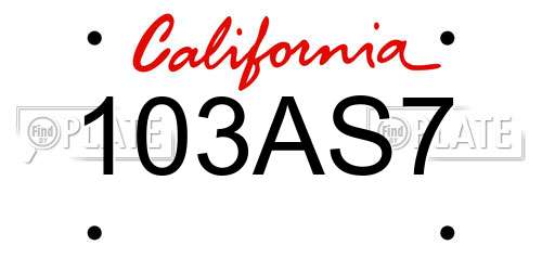 103AS7 California License Plate