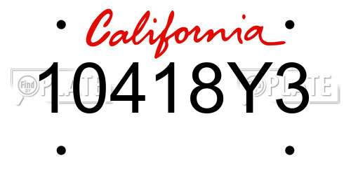 10418Y3 California License Plate