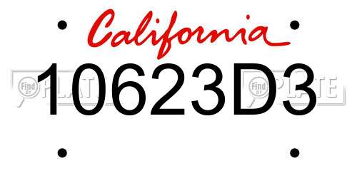 10623D3 California License Plate