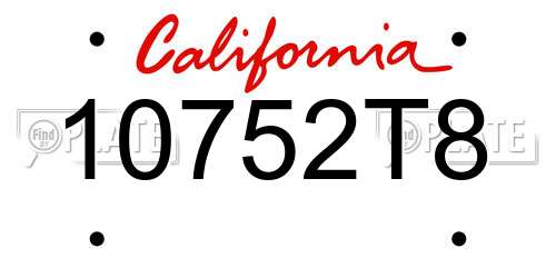 10752T8 California License Plate