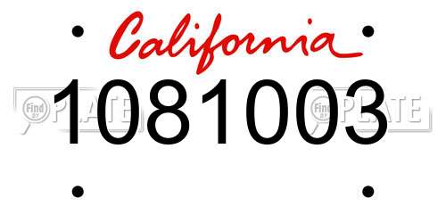 1081003 California License Plate