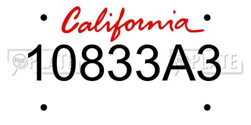 10833A3 California License Plate