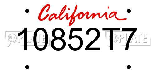 10852T7 California License Plate