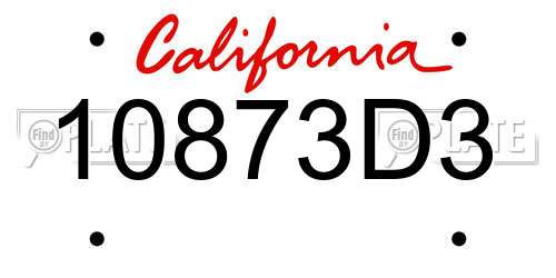 10873D3 California License Plate
