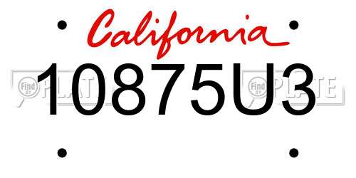 10875U3 California License Plate