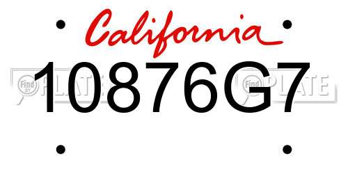 10876G7 California License Plate