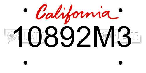 10892M3 California License Plate