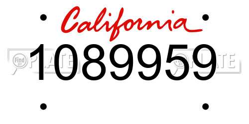 1089959 California License Plate