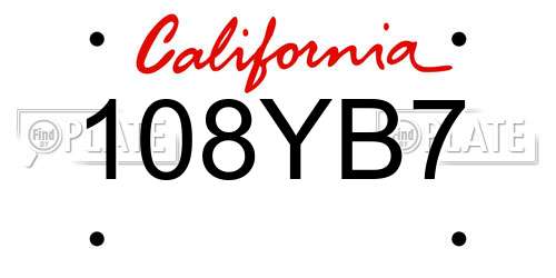 108YB7 California License Plate