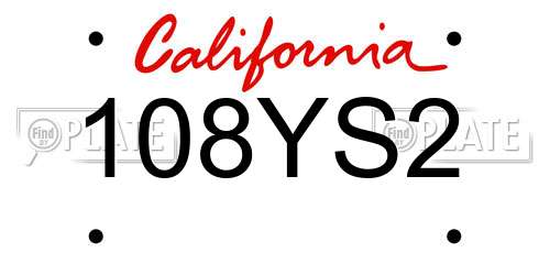 108YS2 California License Plate