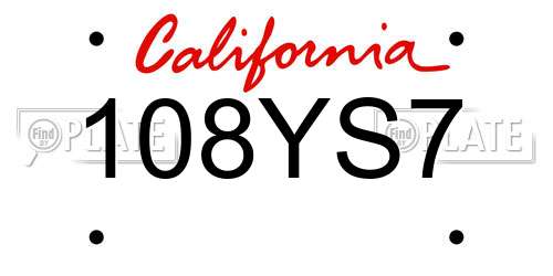 108YS7 California License Plate