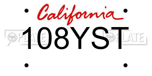 108YST California License Plate