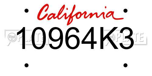 10964K3 California License Plate