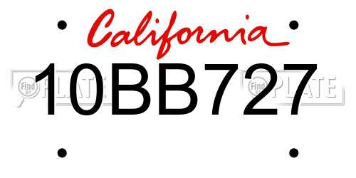 10BB727 California License Plate