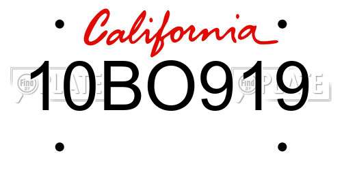 10BO919 California License Plate
