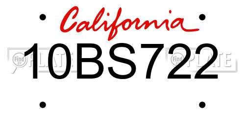 10BS722 California License Plate