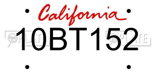 10BT152 California License Plate