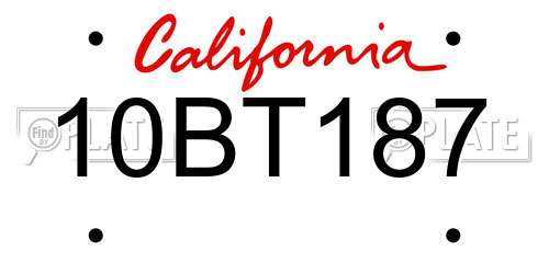 10BT187 California License Plate