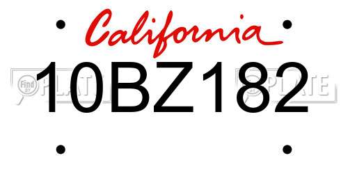 10BZ182 California License Plate