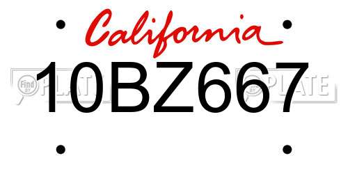 10BZ667 California License Plate
