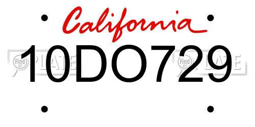10DO729 California License Plate