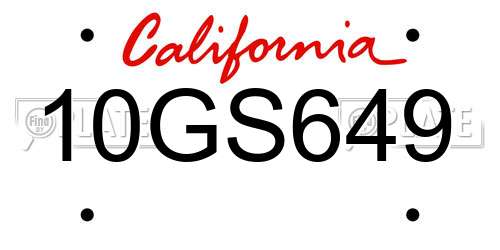 10GS649 California License Plate