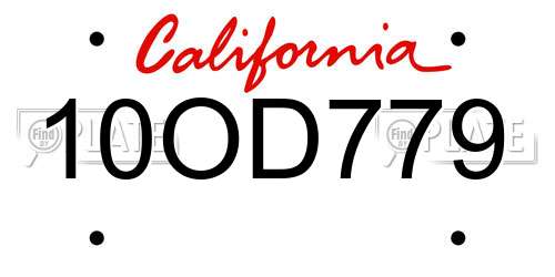 10OD779 California License Plate