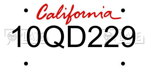 10QD229 California License Plate