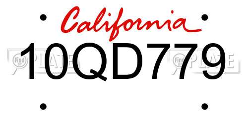 10QD779 California License Plate