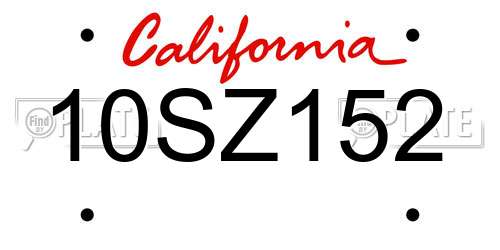 10SZ152 California License Plate