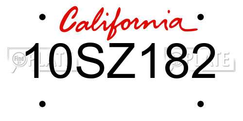 10SZ182 California License Plate