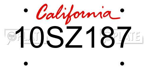 10SZ187 California License Plate