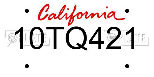 10TQ421 California License Plate