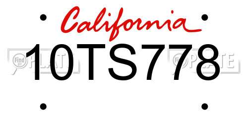 10TS778 California License Plate