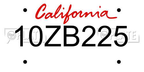 10ZB225 California License Plate