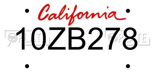 10ZB278 California License Plate