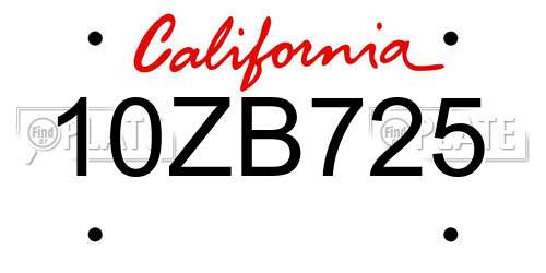 10ZB725 California License Plate