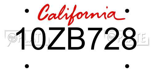 10ZB728 California License Plate
