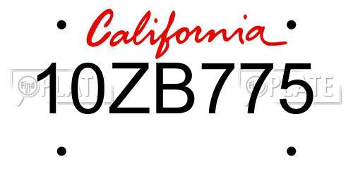 10ZB775 California License Plate