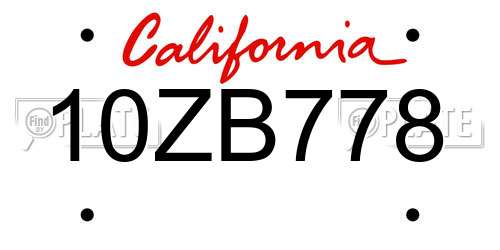 10ZB778 California License Plate