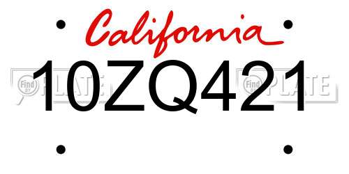 10ZQ421 California License Plate